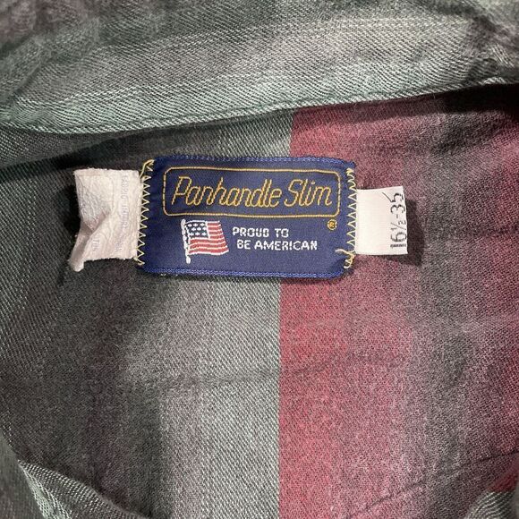 Vintage USA Panhandle Slim Men 16.5-35 Pearl Snap Western Shirt Red Blue Rodeo - Picture 5 of 10